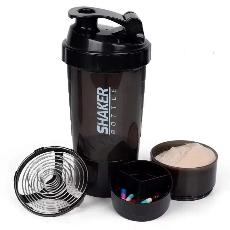 3 Layers Shaker Protein Bottle Powder Shake Cup Water Bottle Plastic Mixing Cup Body Building Exercise Bottle - Chic Cart