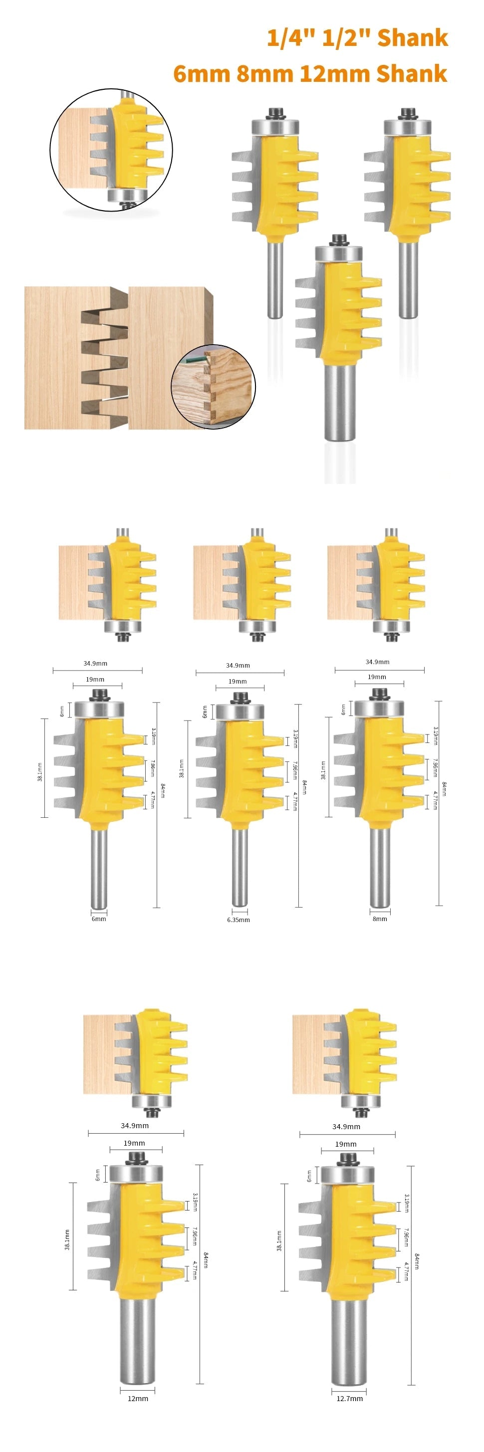 YUSUN Joint Bit Router Bit Alloy Tungsten Carbide Cutters Woodworking Milling Cutter For Wood Bit Face Mill End Mill Tools