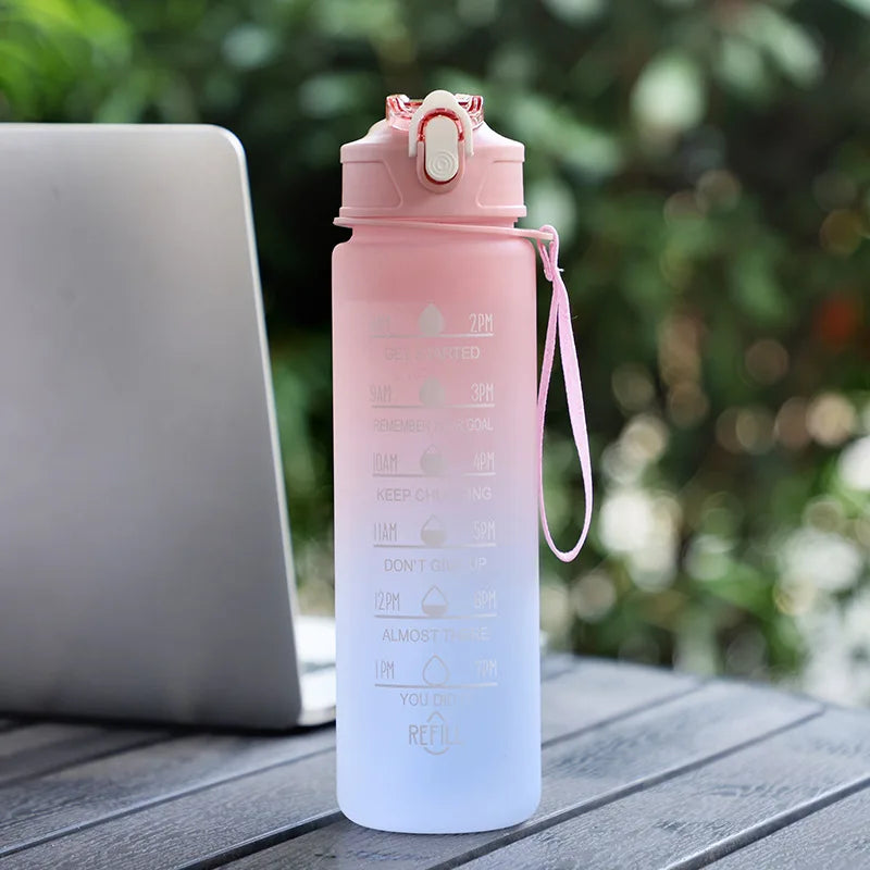 750ML Sports Water Bottle with Time Marker Leak-proof Cup Motivational Portable Plastic Water Bottle for Outdoor Sport Fitness - Chic Cart