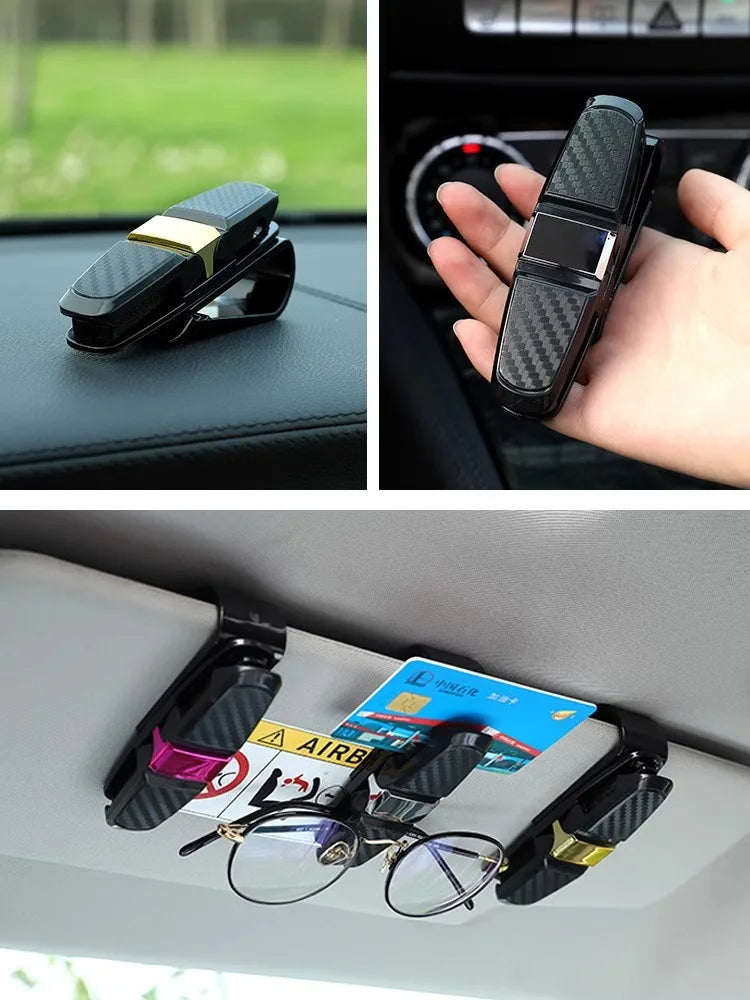 Car Mounted Glasses Frame sun visor 180 Degree Rotation Multifunctional Carbon fiber Car Glasses Clip Double Headed Clip Board