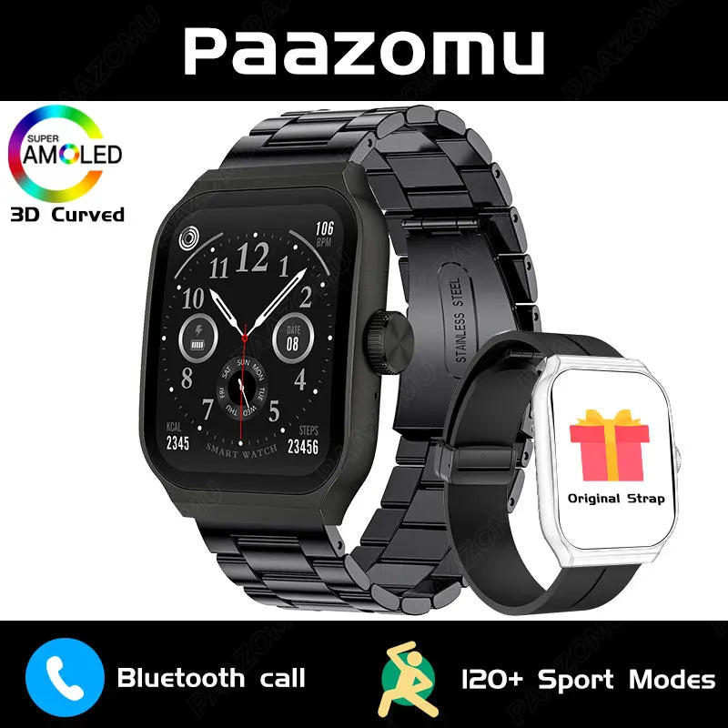 New AMOLED Smart Watch 1.96inch 3D Flexible Curved Screen Bluetooth Call Heart Rate NFC Waterproof Smartwatch For Android IOS - Chic Cart