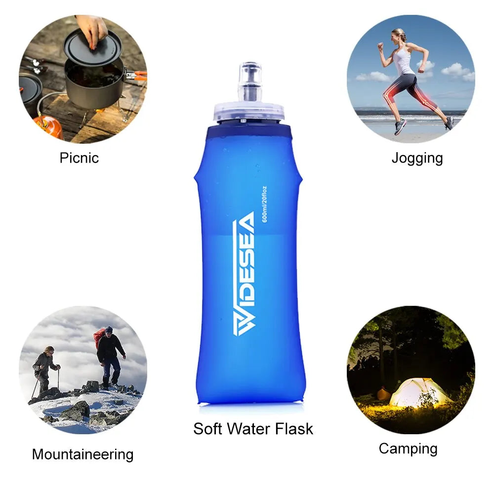 Widesea Camping 600ml Soft Water Bottle Drinking Sport Folding Bag Flask Outdoor Running Hydration Pack Waist Bicycle BPA Free - Chic Cart