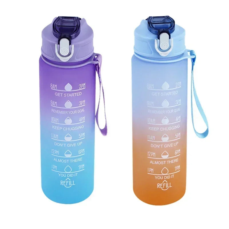 900ml Sports water Bottle High Temperature Resistant Graduated Straw Cup Rainbow Frosted Progressive Color Water Cup Plastic Cup - Chic Cart