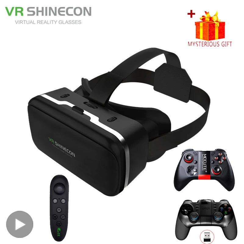 Shinecon VR Glasses 3D Virtual Reality Headset Devices Viar Helmet Goggle Lenses Smart For Phone Cell Smartphone With Controller - Chic Cart