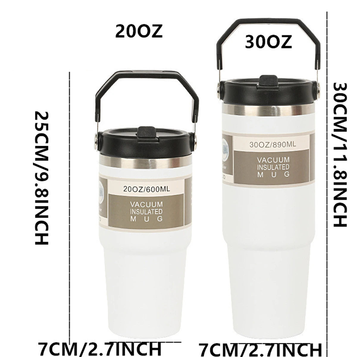 1pc Vacuum Tumbler with Lid Stainless Steel Portable Water Bottle with Dazzling Handle Insulated Tumbler Tote Handle 20/30OZ - Chic Cart