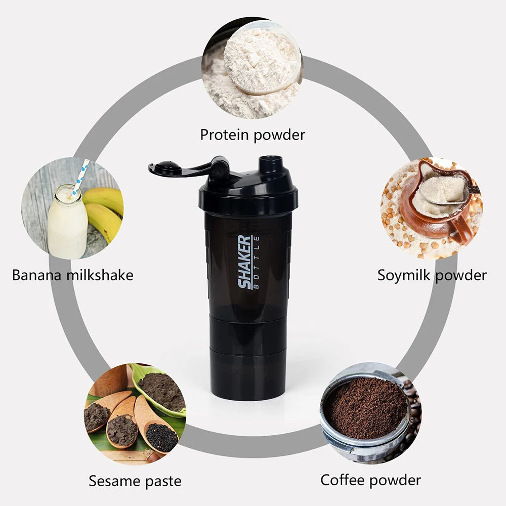 3 Layers Shaker Protein Bottle Powder Shake Cup Water Bottle Plastic Mixing Cup Body Building Exercise Bottle - Chic Cart