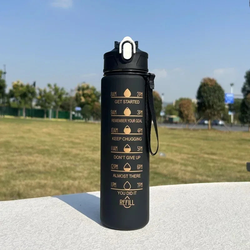 750ML Sports Water Bottle with Time Marker Leak-proof Cup Motivational Portable Plastic Water Bottle for Outdoor Sport Fitness - Chic Cart