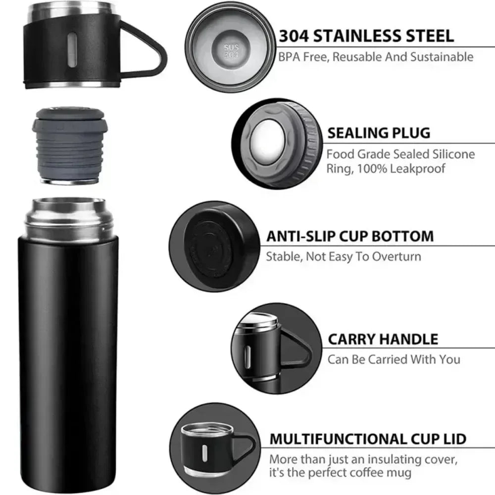 Stainless Steel Vacuum Insulated Bottle, Portable Bottle, Office Gift Set, Business Style Coffee Mug, Thermal Mug, 500ml, 304 - Chic Cart