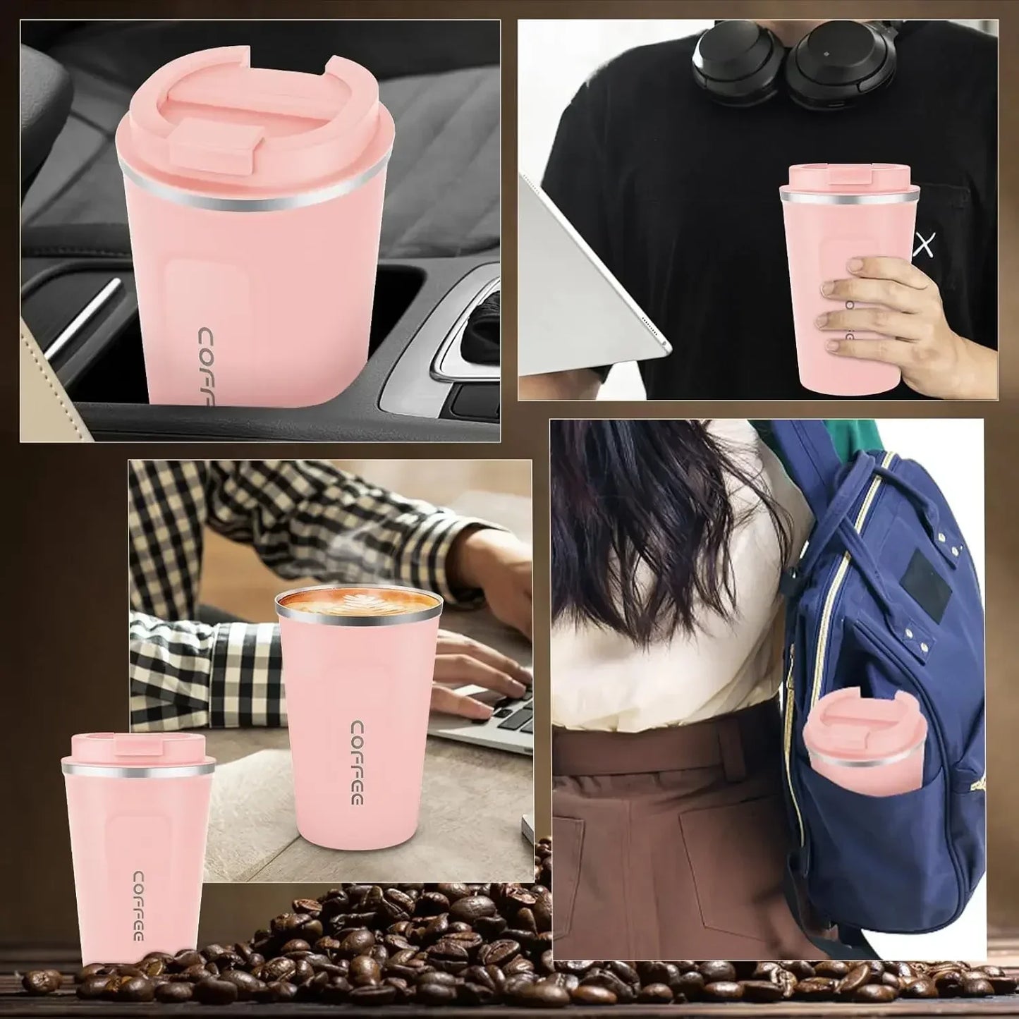 380/510ML Pink Stainless Steel Thermal Mug Thermo for Coffee Water Bottle Leakproof Travel Drinkware Travel Thermal Mug - Chic Cart