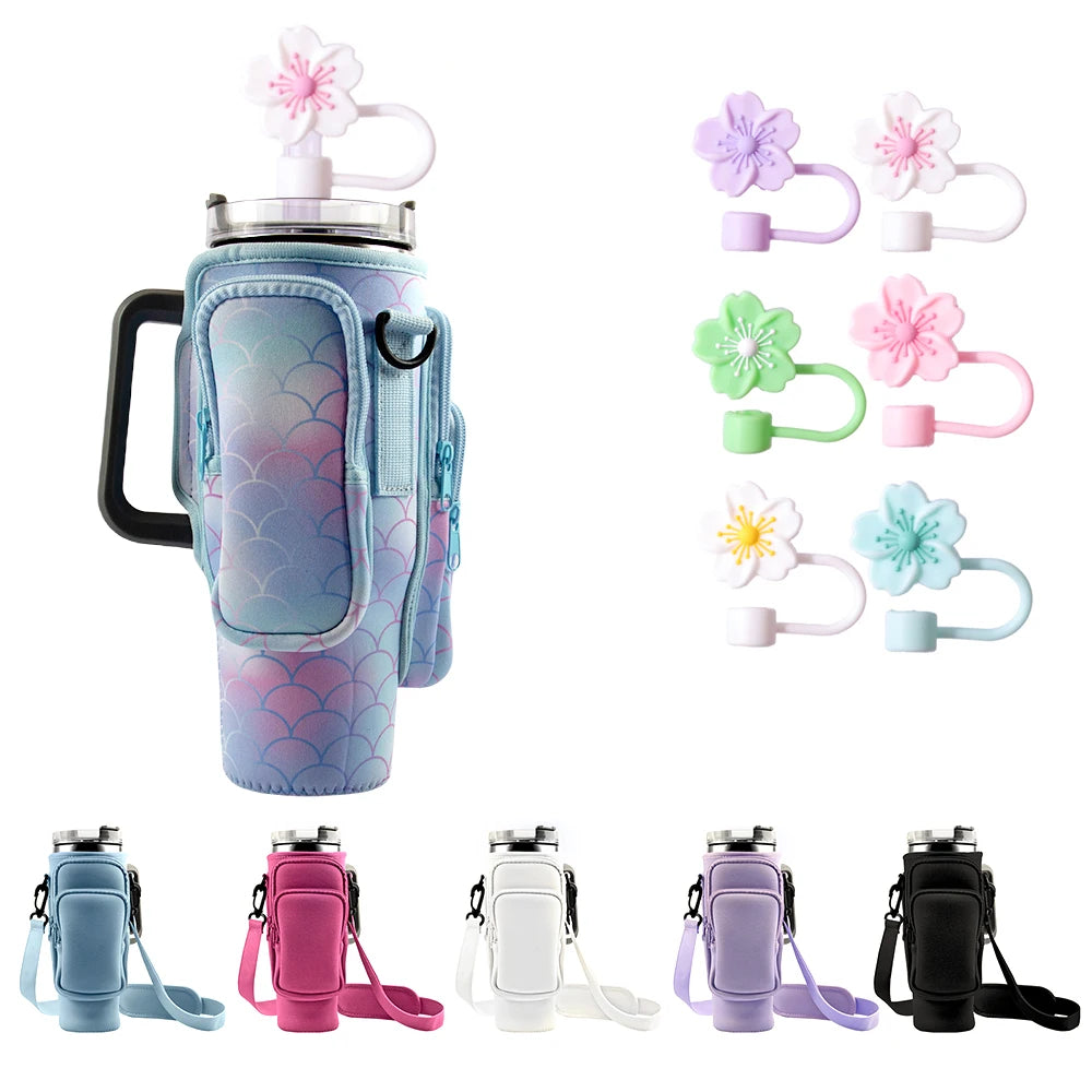 30oz 40oz Neoprene Water Bottle Cover for Stanley Quencher Cup Insulated No-slip Anti-fall Protective Sleeve with Strap Pocket - Chic Cart