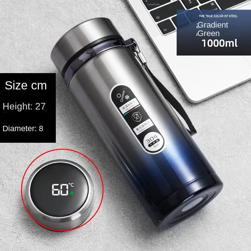 800ML-1L Stainless Steel Thermos Bottle 304 Tea Bottle Car Vacuum Bottle with LED Temperature Display Portable Drinking Cup - Chic Cart