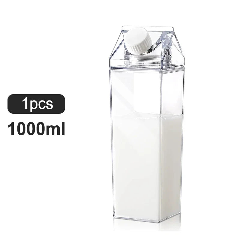 2pcs Milk Carton Water Bottle Transparent Plastic Square Milk Orange Juice Tea Container Box Sport Cup for Sports Travel Camping - Chic Cart