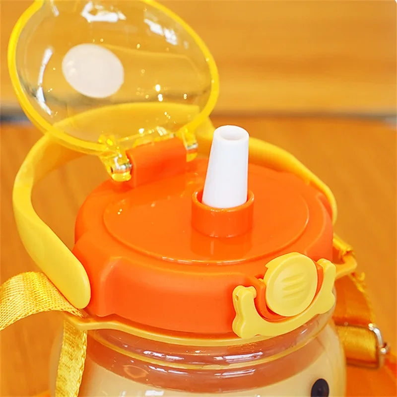 1000ML Cute Duck Water Bottle With Straw Kawaii Kids Water Bottles Large Capacity Plastic Straw Cup Drinking Bottle BPA Free - Chic Cart