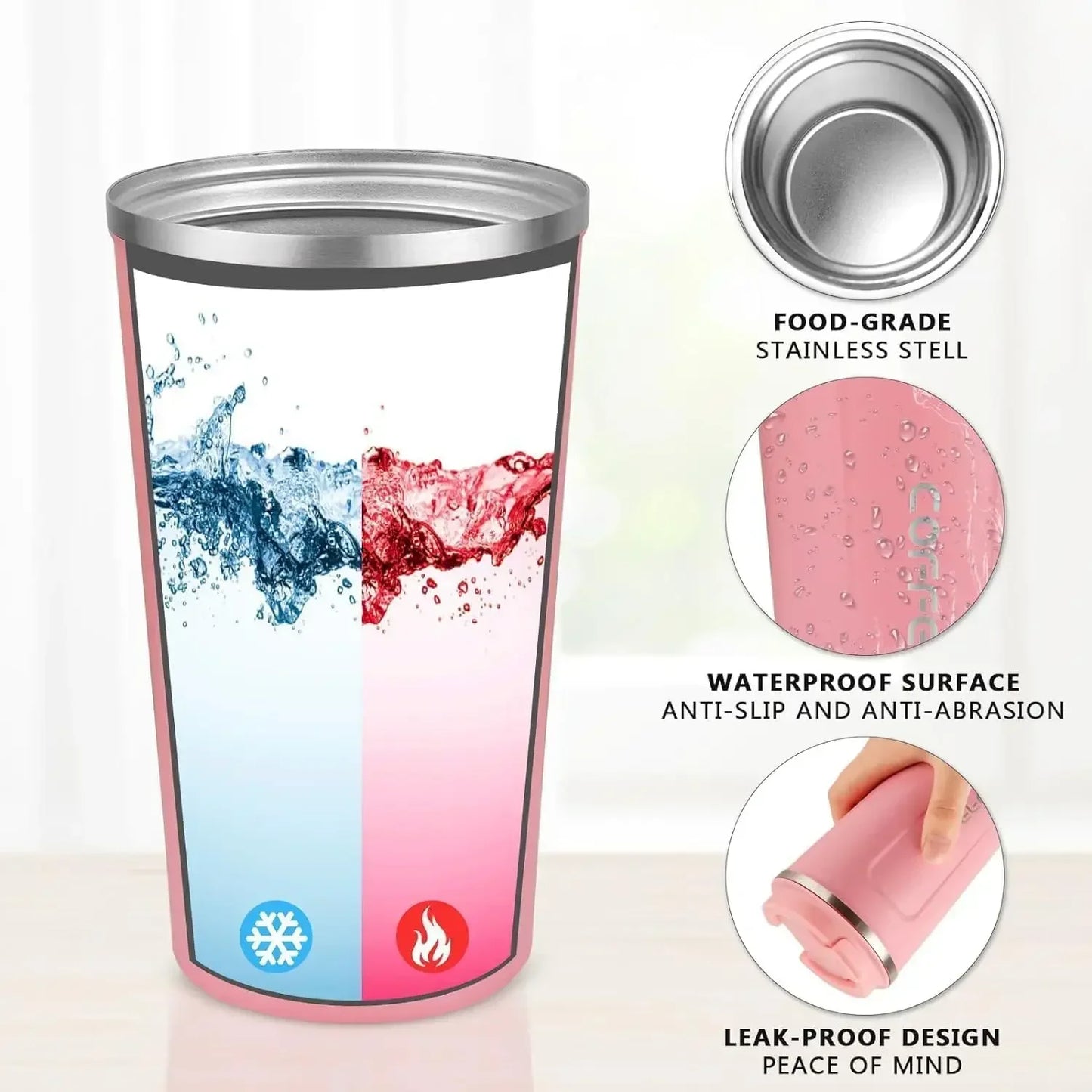 380/510ML Pink Stainless Steel Thermal Mug Thermo for Coffee Water Bottle Leakproof Travel Drinkware Travel Thermal Mug - Chic Cart