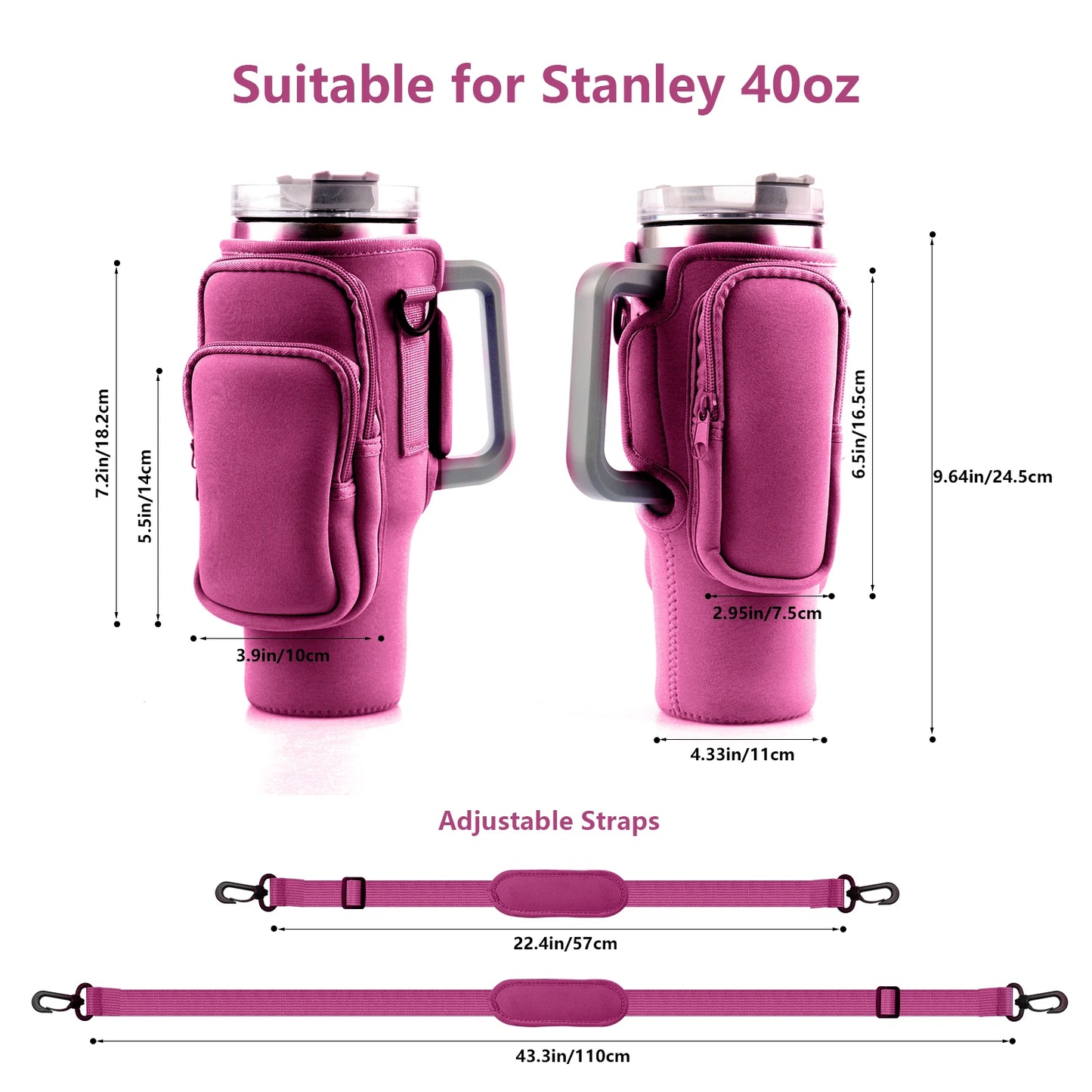 30oz 40oz Neoprene Water Bottle Cover for Stanley Quencher Cup Insulated No-slip Anti-fall Protective Sleeve with Strap Pocket - Chic Cart