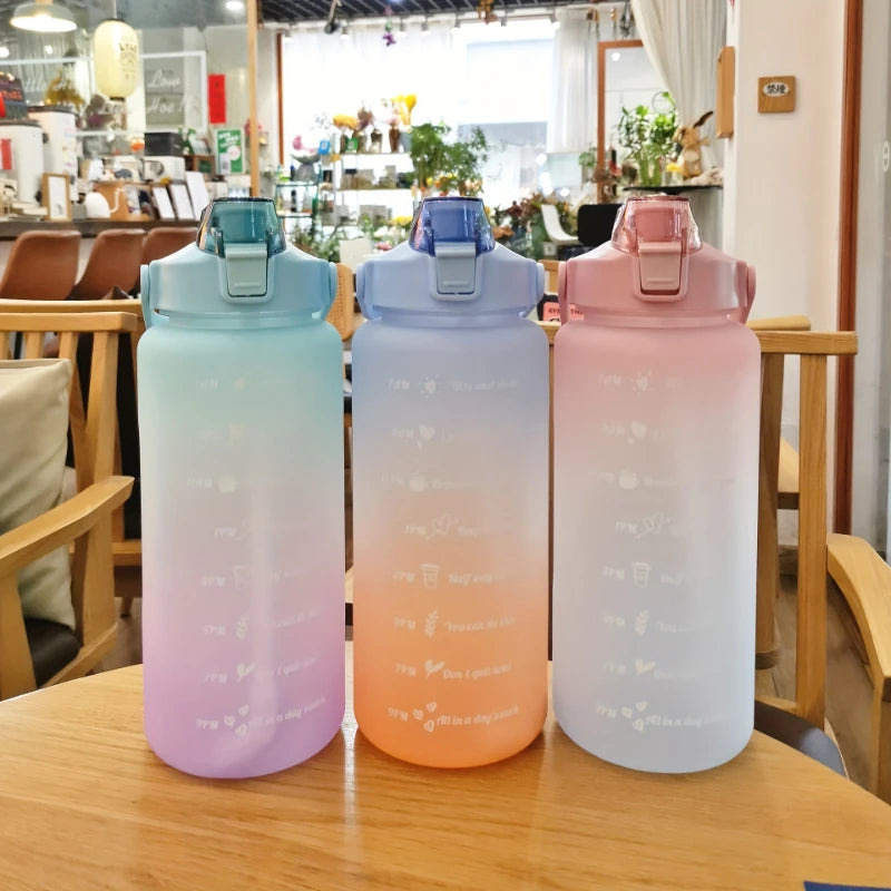 Water Bottle 2 Liter Stay Hydrated Motivated Leakproof Plastic Sport Bottle Reminder Times Sports Outdoor Fitness Office Indoor - Chic Cart