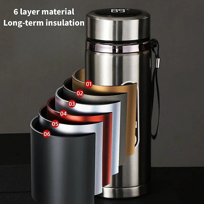 800ML-1L Stainless Steel Thermos Bottle 304 Tea Bottle Car Vacuum Bottle with LED Temperature Display Portable Drinking Cup - Chic Cart