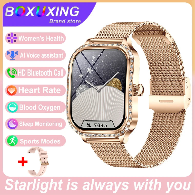 New Fashion Women's Smart Watch Heart Rate 1.75 Inch 240*296 HD Screen Diamond Watch Bluetooth Call Waterproof SmartWatch Ladies - Chic Cart