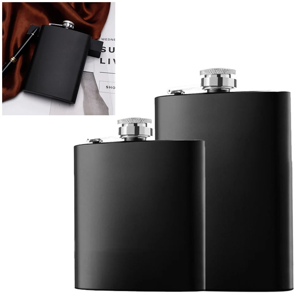 6/8oz Black Hip Flask Stainless-Steel Whiskey Liquor Wine Bottle Outdoor Travel Camping Portable Pocket Alcohol Flask Gifts - Chic Cart