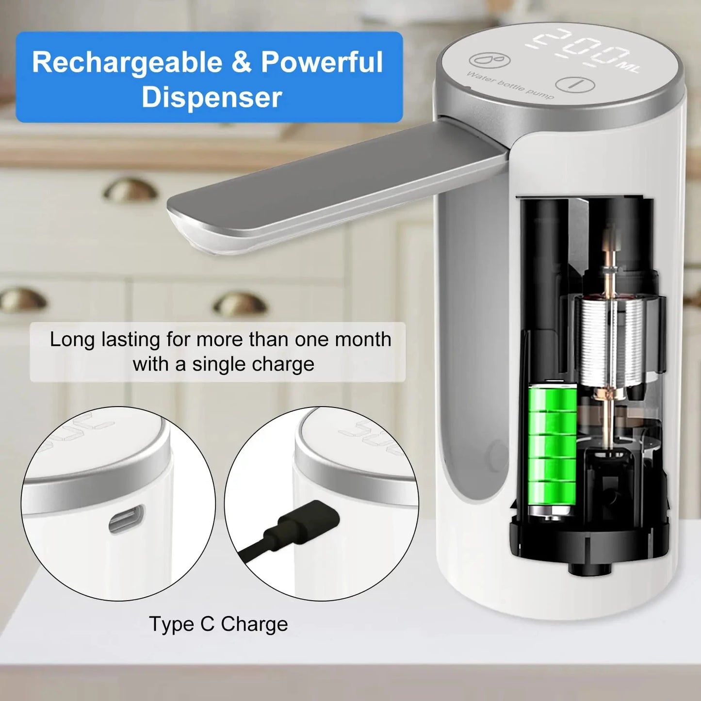 LED Display Water Bottle Pump Foldable Electric 1200mah Type C Rechargeable Automatic Stop Touch Button 3 Quantitative Settings - Chic Cart