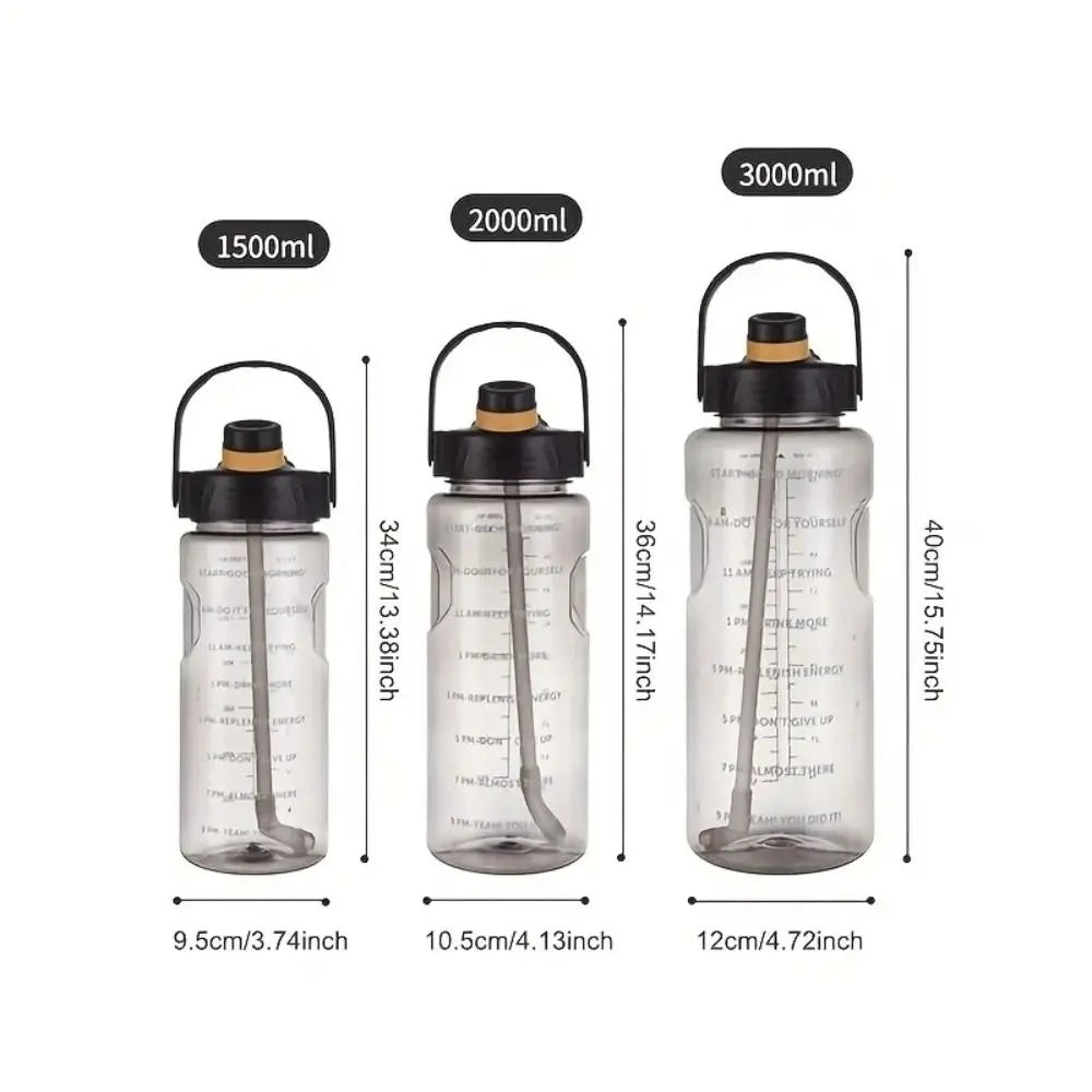 1.5L/2L/3L Sports Water Bottle Portable Leakproof Large Capacity Water Jugs Lightweight with Time Marker Clear Drink Bottle - Chic Cart