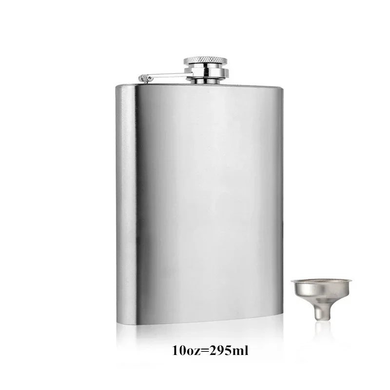 LMETJMA 10 oz Stainless Steel Hip Flask with Funnel Pocket Hip Flask Alcohol Whiskey Hip Flask Screw Cap KC0139 - Chic Cart