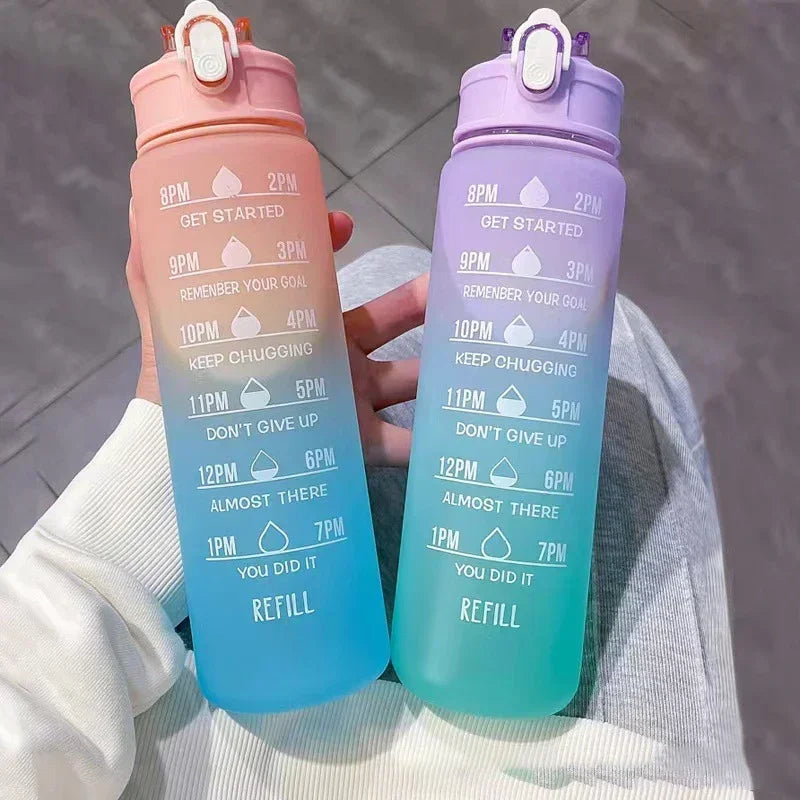 900ml Sports water Bottle High Temperature Resistant Graduated Straw Cup Rainbow Frosted Progressive Color Water Cup Plastic Cup - Chic Cart