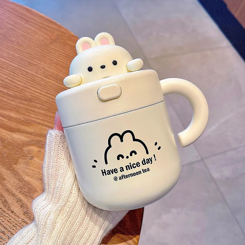 Kawaii Bear Thermal Mug Insulated Coffee Tumbler For Hot Cold Drinks Water Tea Large Thermos Stainless Steel Cup With Straw Lid - Chic Cart