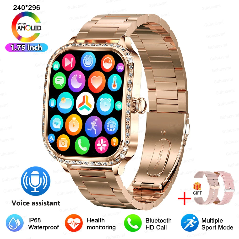 2025 New Lady Smart Watch Women AMOLED Curved Screen IP68 Waterproof Health Call Smartwatch For Samsung Huawei Apple Watch 4 ios - Chic Cart