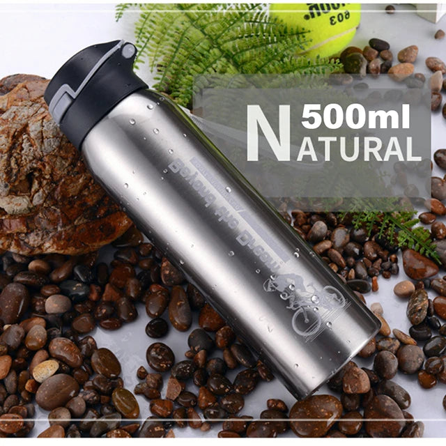 500ML Bicycle Water Bottle Vacuum Stainless Steel Cycling Water Bottle Double Walled Simple Thermo Mug Insulated With Straw - Chic Cart