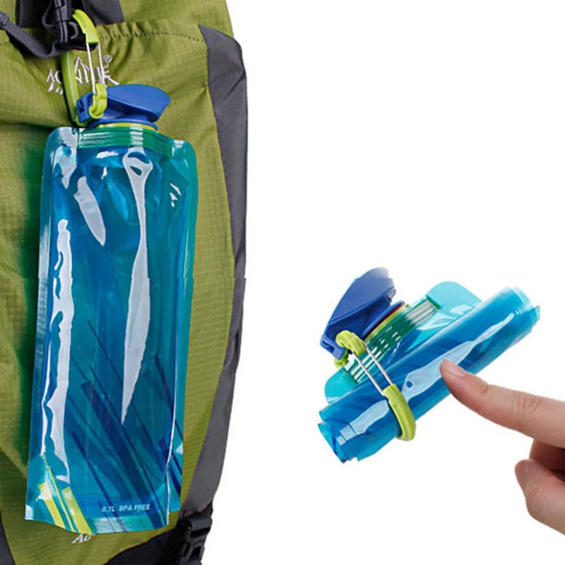 Foldable Water Bottles Flexible Reusable Travel Water Bottle Plastic Water Pouch Soft Flask Water Bag With Carabiner Clip - Chic Cart