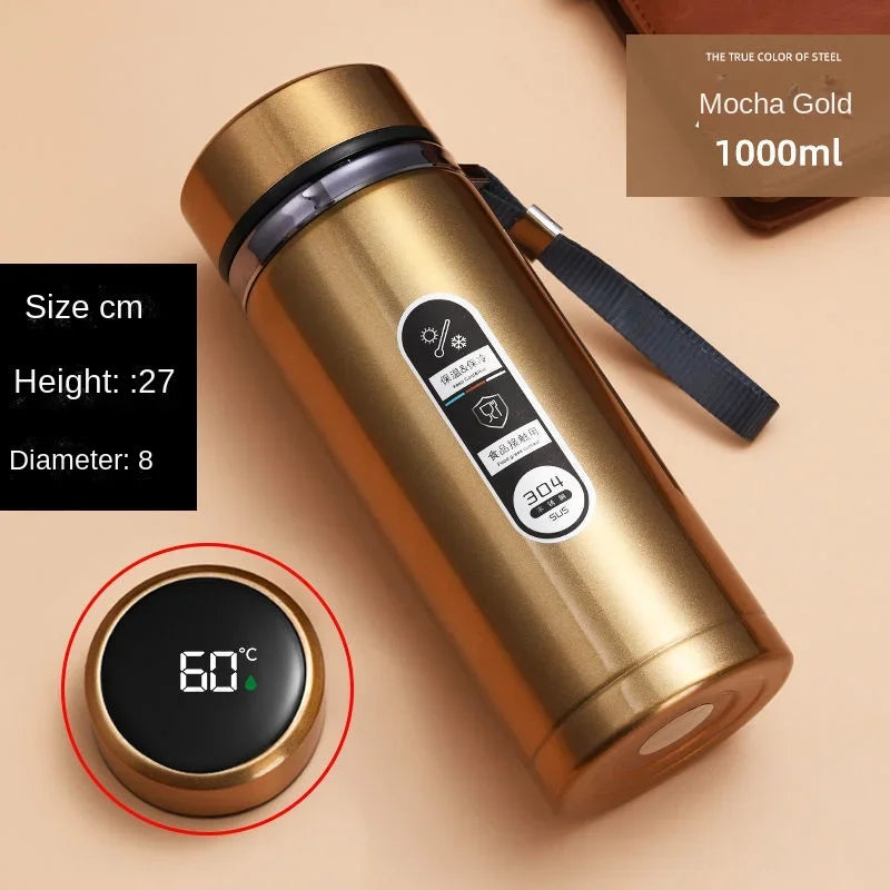 800ML-1L Stainless Steel Thermos Bottle 304 Tea Bottle Car Vacuum Bottle with LED Temperature Display Portable Drinking Cup - Chic Cart