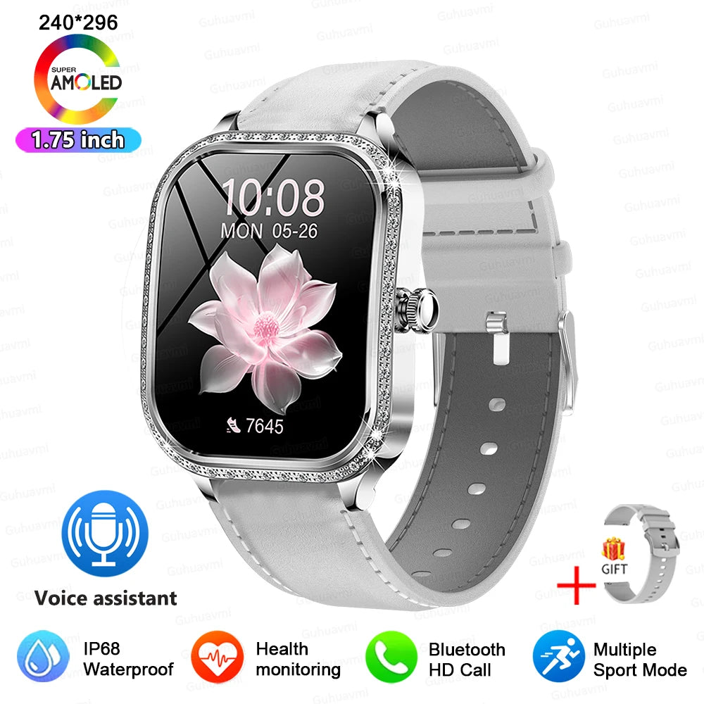 2025 New Lady Smart Watch Women AMOLED Curved Screen IP68 Waterproof Health Call Smartwatch For Samsung Huawei Apple Watch 4 ios - Chic Cart