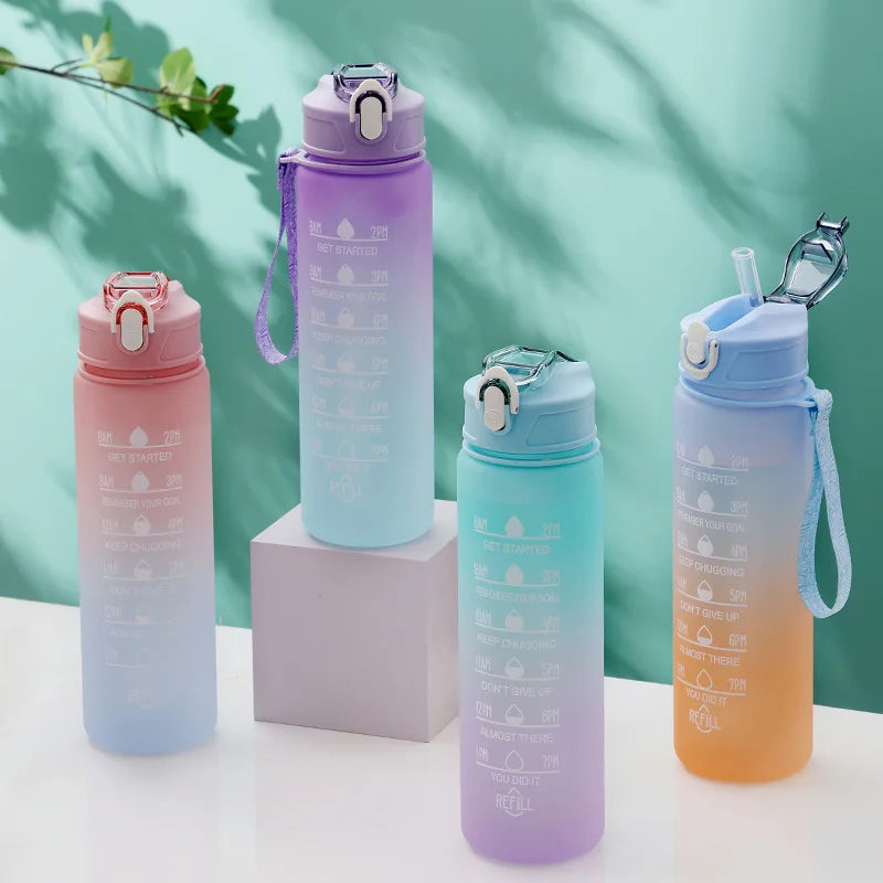 750ML Sports Water Bottle with Time Marker Leak-proof Cup Motivational Portable Plastic Water Bottle for Outdoor Sport Fitness - Chic Cart