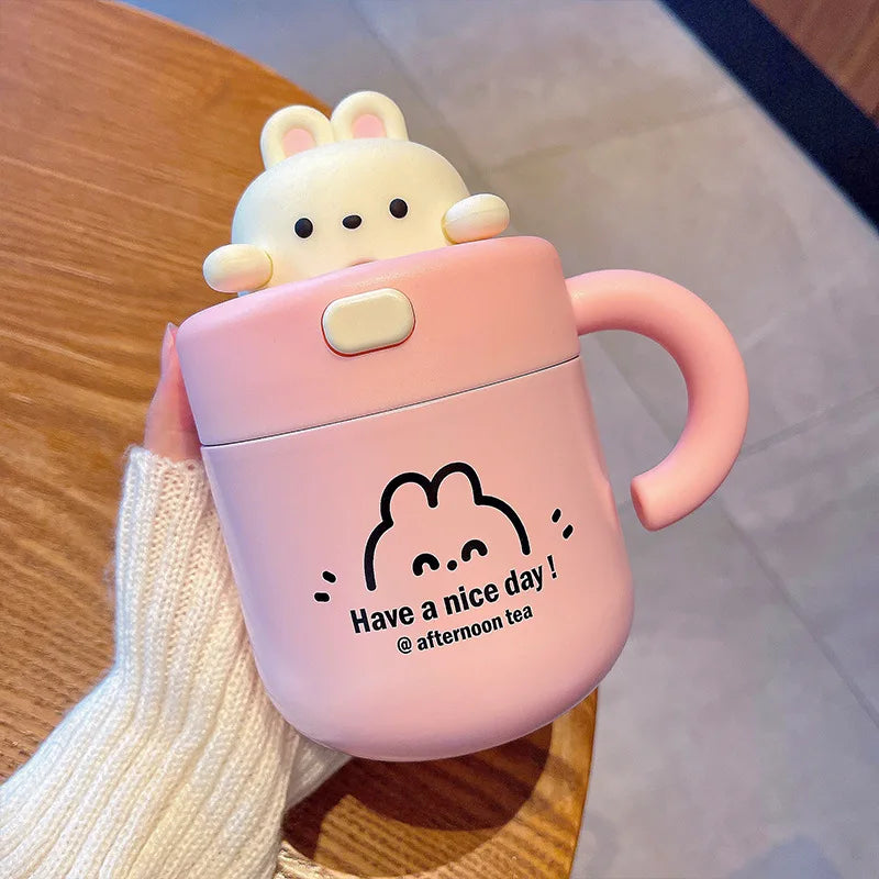 Kawaii Bear Thermal Mug Insulated Coffee Tumbler For Hot Cold Drinks Water Tea Large Thermos Stainless Steel Cup With Straw Lid - Chic Cart