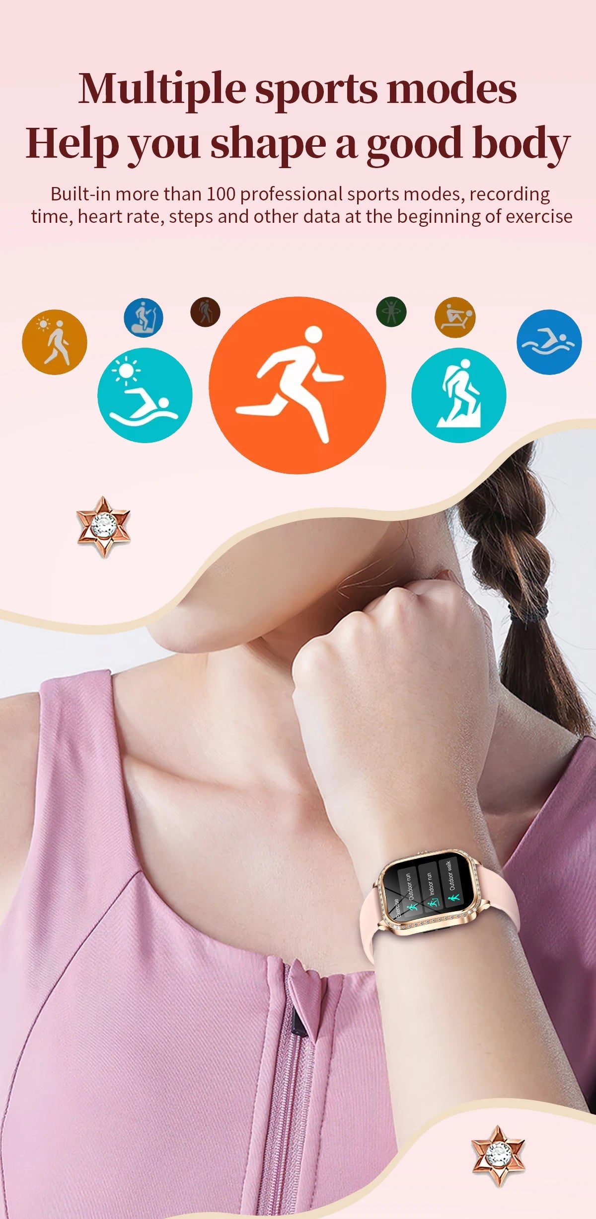 For Xiaomi Huawei New Women Smart Watch Heart Rate Blood Pressure Monitor Music Playback 100+ Sports Mode BT Calling SmartWatch - Chic Cart