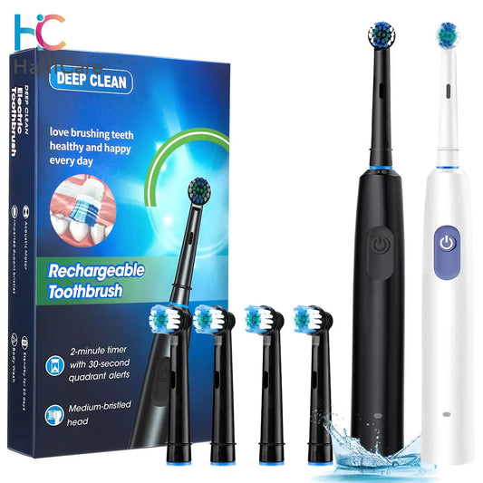 Electric Smart Rotating Timing Toothbrush, Rechargeable Rotary Toothbrush with 4 Heads, 5 Modes Setting Teeth Whitening Oral Car