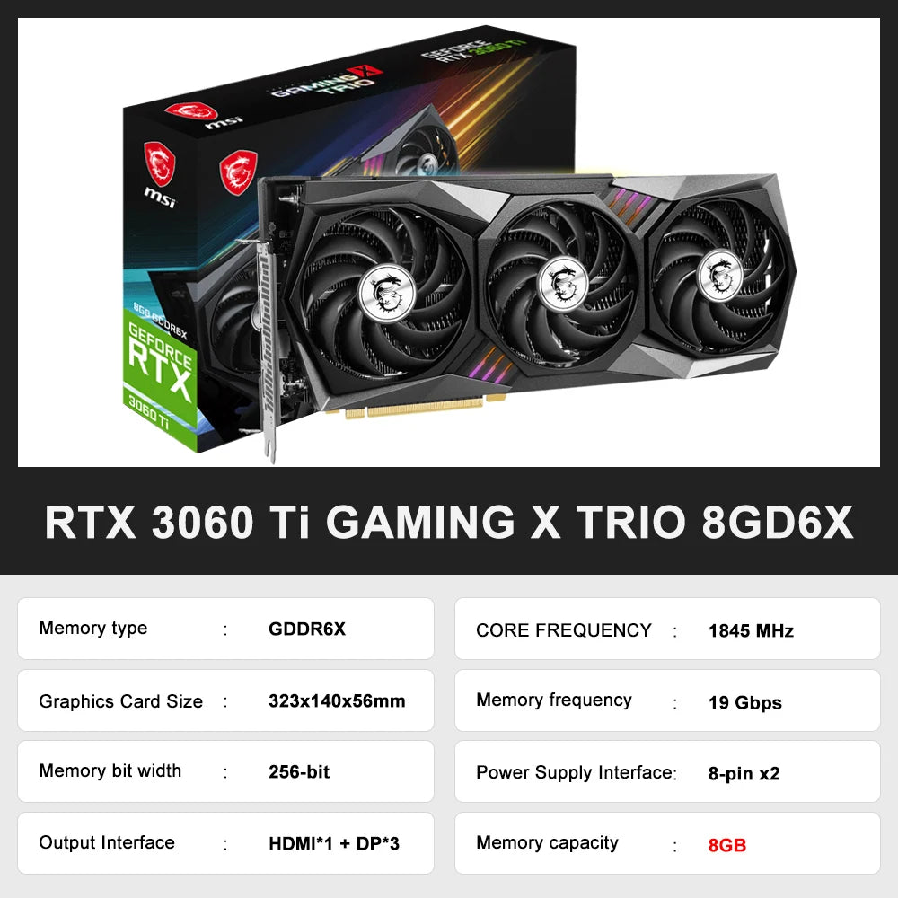 MSI New RTX 3060 RTX 3060 Ti GAMING 8G Graphic Card 256bit 8GB 12GB GDDR6X RTX3060 GDDR6 192bit Video Cards placa de vídeo