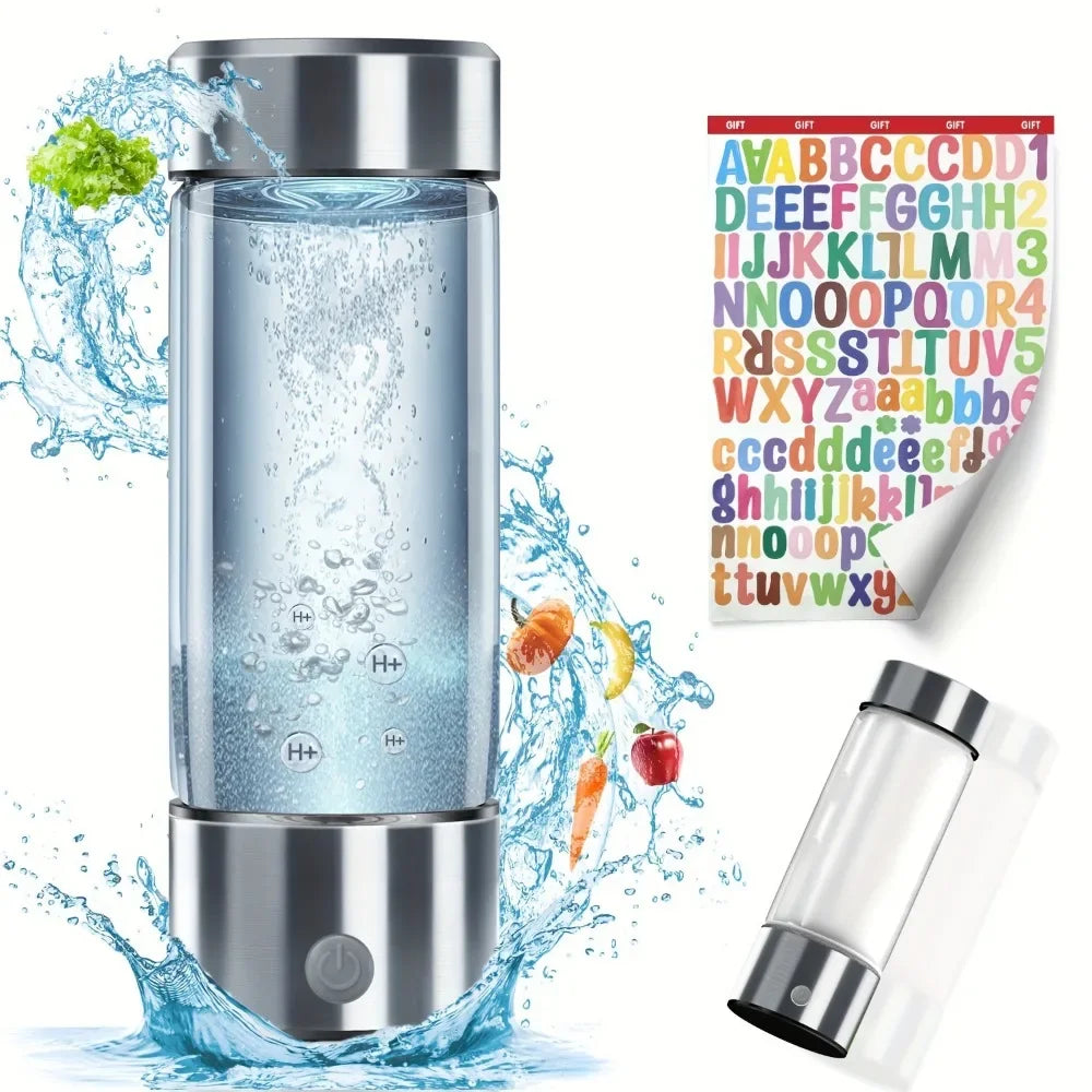 Hydrogen Water Bottle Hydrogen Water Generator With Stickers 450ml Rechargeable Hydrogen Water Machine 3Min Quick Electrolysis - Chic Cart