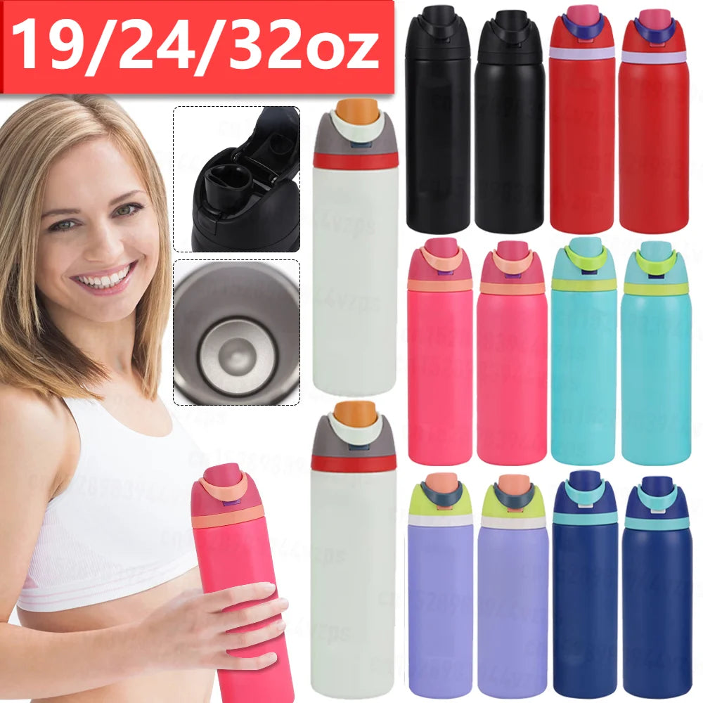 19/24/32oz Insulated Tumbler with Straw Double Layer Vacuum Insulated Cup 304 Stainless Steel Sports Water Bottle Water Bottle - Chic Cart