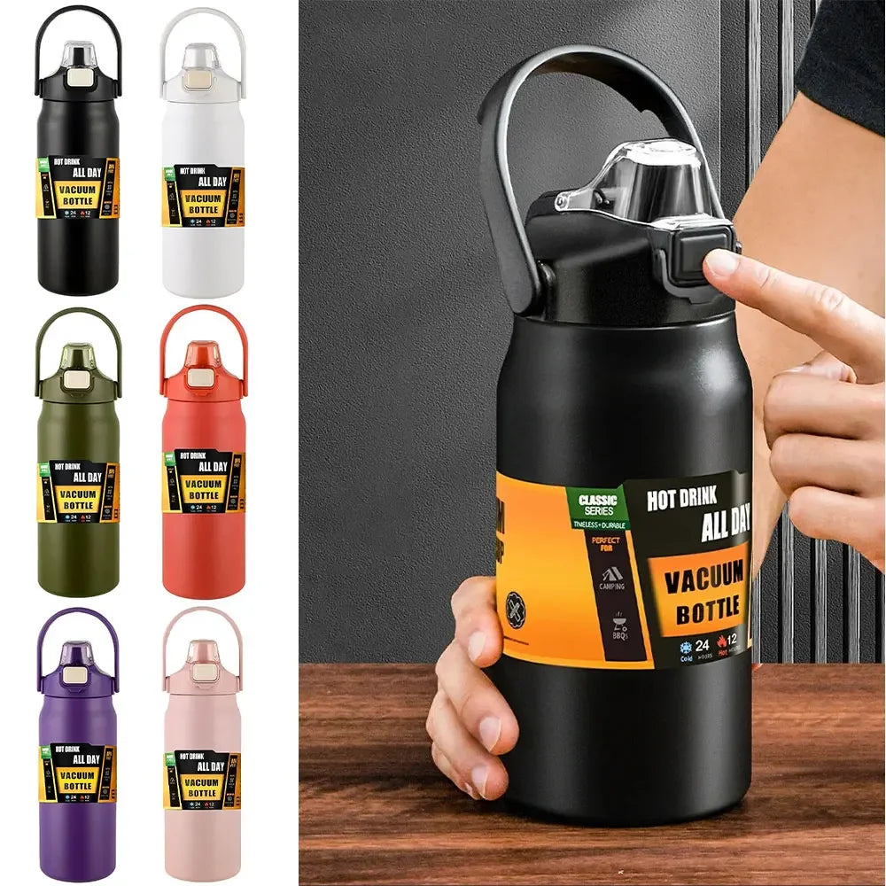 Outdoor Thermos Portable 304 Stainless Steel Thermal Mug 800/1500ML Tumbler Vacuum Flask Cold Hot Sports Water Bottle with Straw - Chic Cart