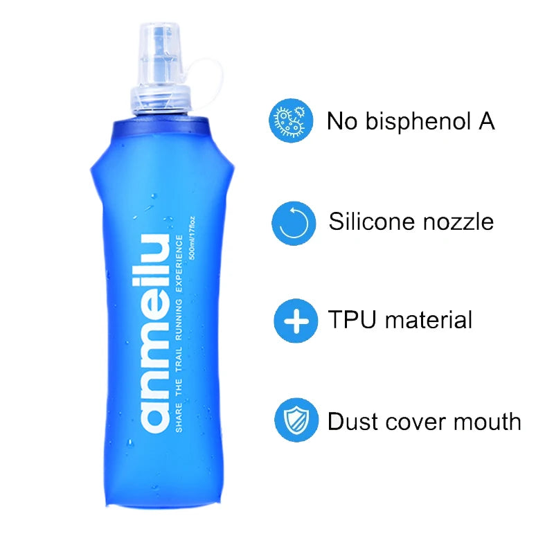 250/500ml Ultralight Foldable Water Bottle BPA Free Straw Outdoor Sport Supplies Hiking Running Cycling Soft Flask Water Bag - Chic Cart