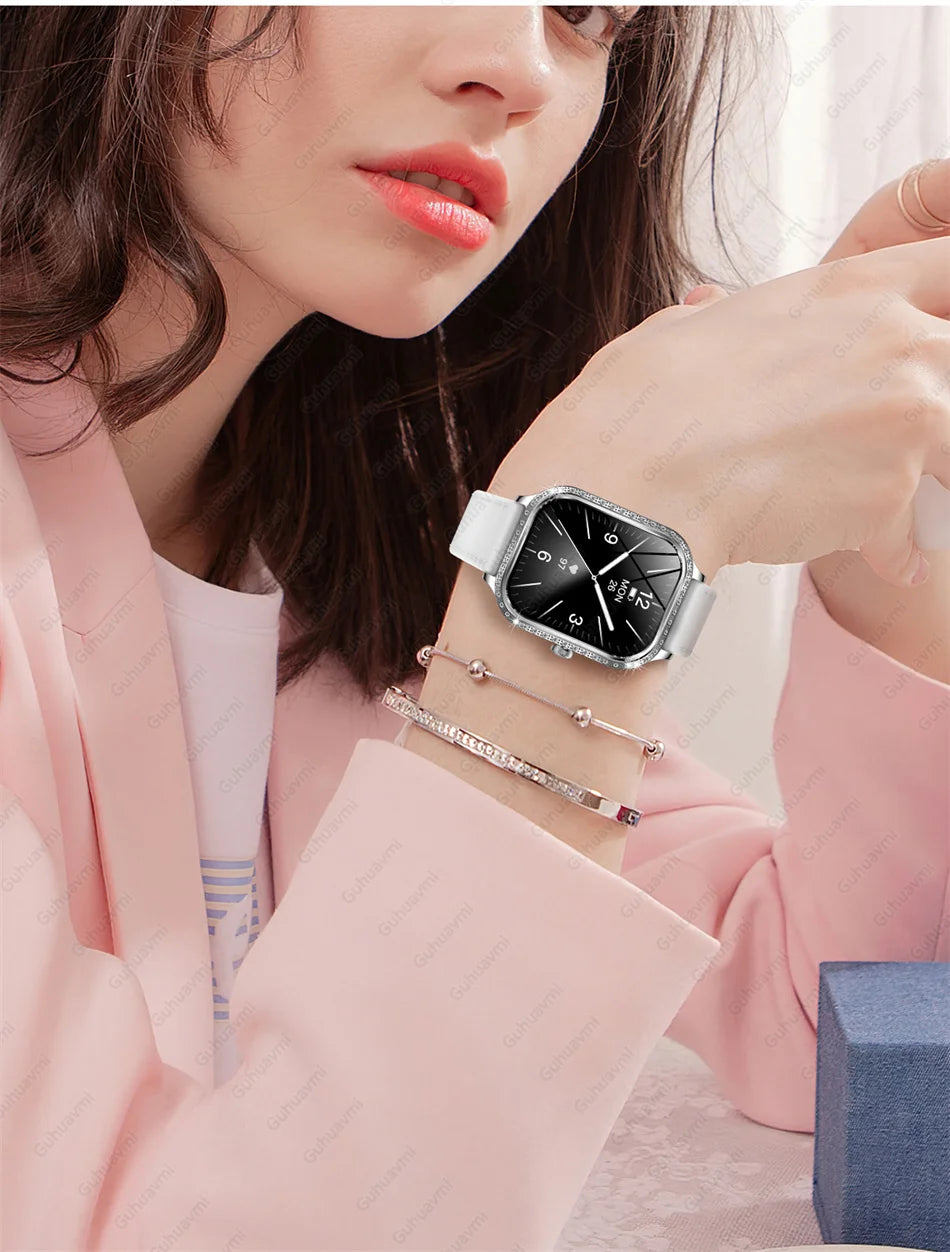 2025 New Lady Smart Watch Women AMOLED Curved Screen IP68 Waterproof Health Call Smartwatch For Samsung Huawei Apple Watch 4 ios - Chic Cart