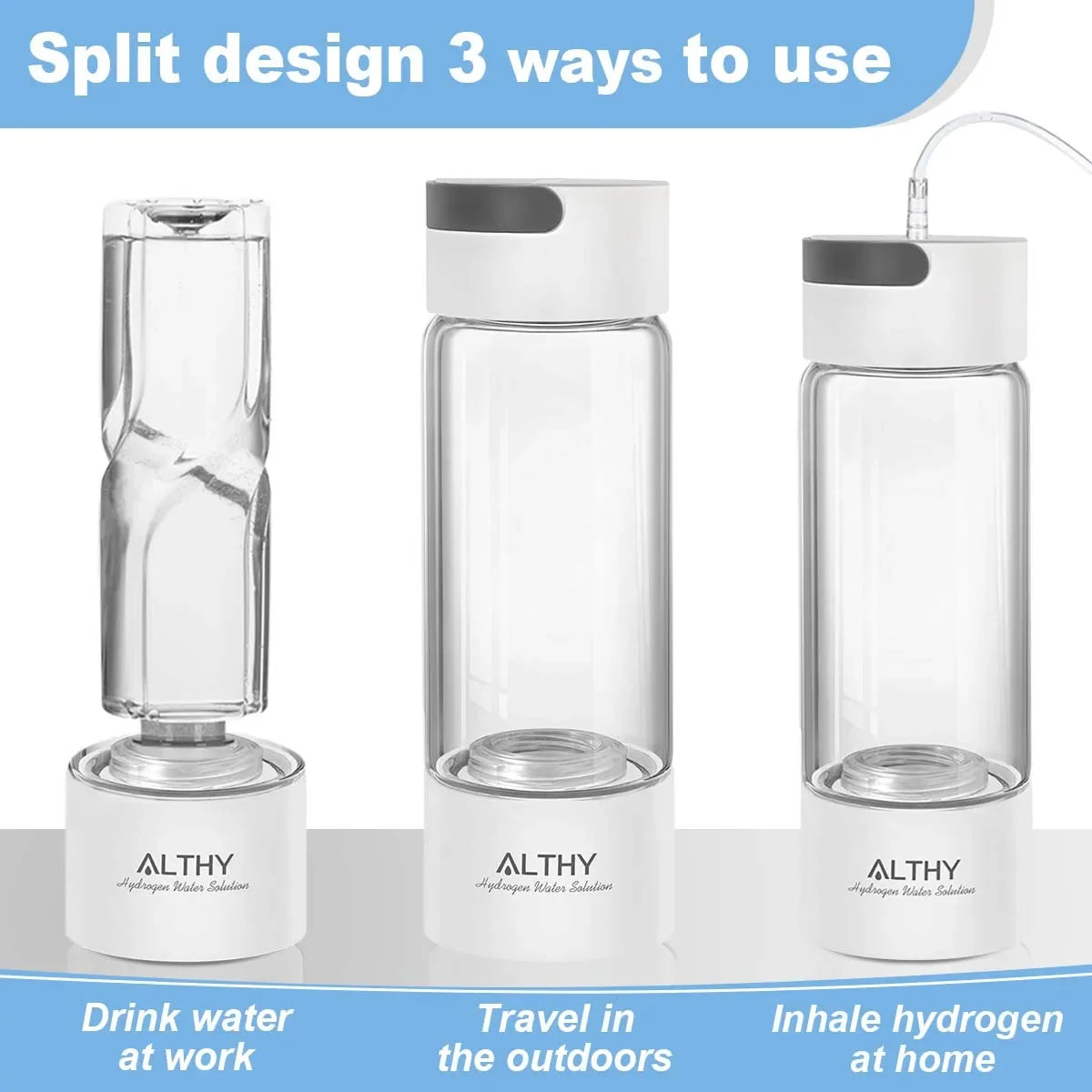 ALTHY Hydrogen Rich Water Generator Bottle Cup - DuPont SPE PEM Dual Chamber Maker lonizer - H2 Inhalation device - Chic Cart