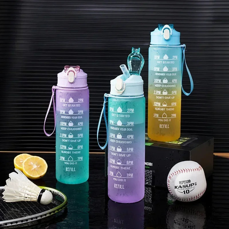 900ml Sports water Bottle High Temperature Resistant Graduated Straw Cup Rainbow Frosted Progressive Color Water Cup Plastic Cup - Chic Cart