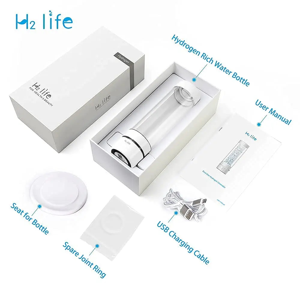 H2Life Hydrogen Rich Water Generator Bottle DuPont SPE PEM Dual Chamber Technology H2 Maker lonizer Electrolysis Cup Max 3700ppb - Chic Cart