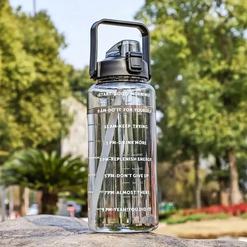 2L Large Capacity Sports Water Bottle With Straw and Time Marker Portable Water Cups for Outdoor Travel Fitness Drinkware - Chic Cart