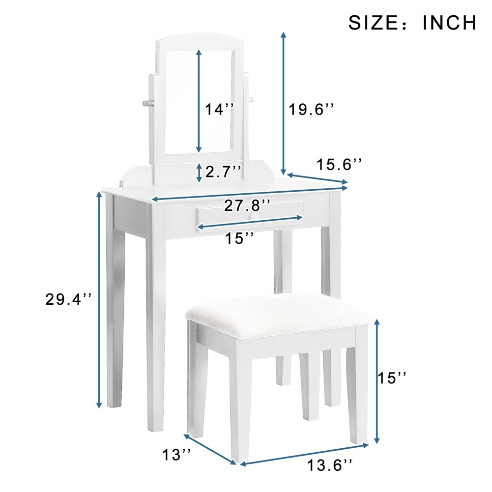 Vanity Set Make-up Dressing Table with Mirror and Cushioned Stool